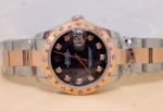 Rolex Oyster Datejust 2-Tone Rose Gold Black Face Diamond Watch